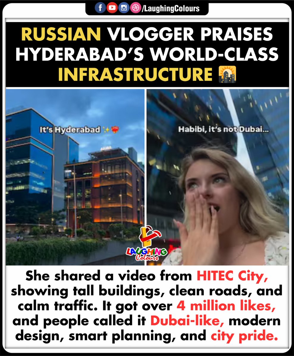 LaughingColours's tweet image. Hyderabad Shines ✨🏙️

#Hyderabad #HITECcity #WorldClassInfrastructure #CityPride #IndiaRising #UrbanDevelopment