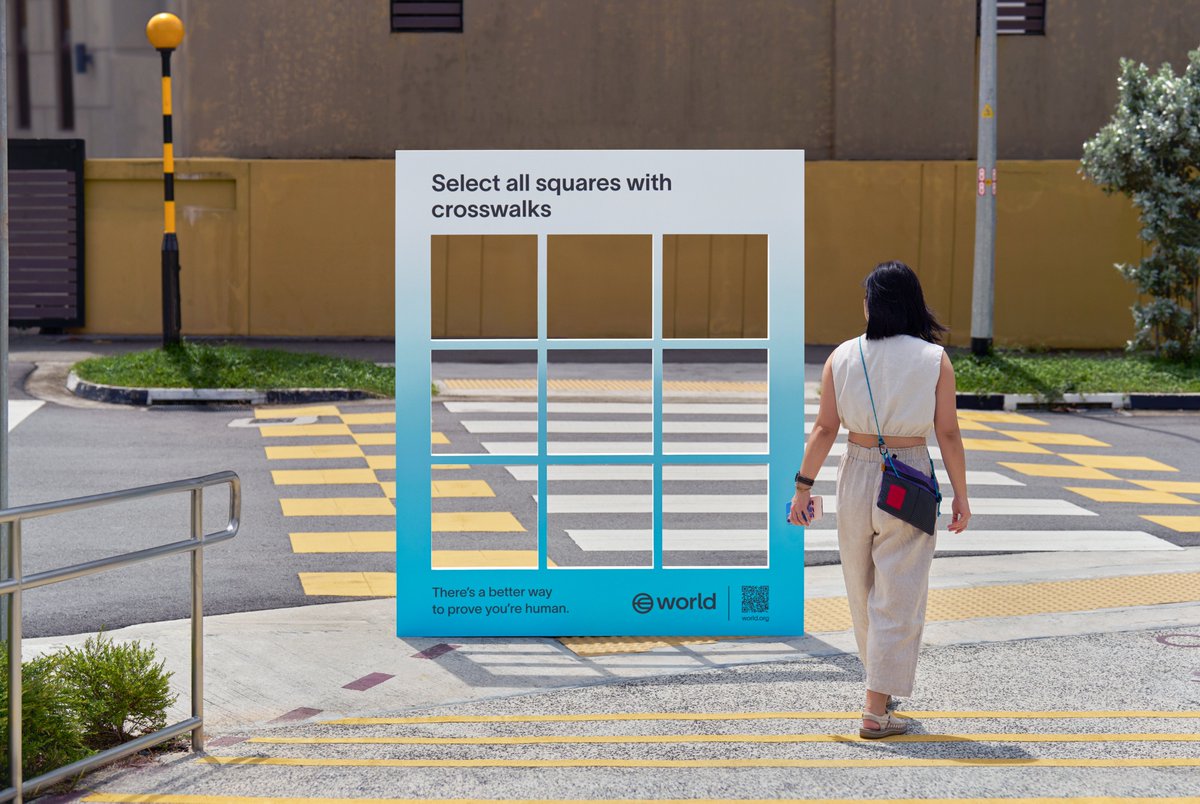 worldcoin's tweet image. It&apos;s 2025, we think you shouldn&apos;t have to click on squares to prove you know what a stop light is, or guess where the motorcycle ends and begins. Get verified with World instead.