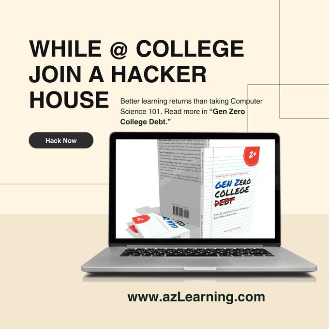 azLearning's tweet image. We address entrepreneurship, AI, hacker houses, and more in &quot;Gen Zero College Debt&quot; at 
 👉📷azlearning.com

#hackerhouse #genz #genalpha #AI #college #highschool #collegeadmissions #usfinancialaid #studentloans