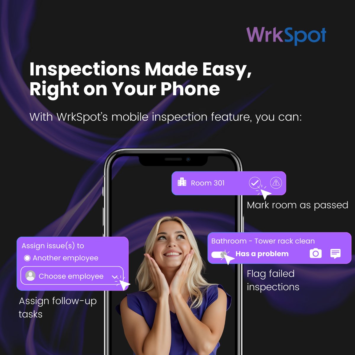 Your entire inspection process — now streamlined in WrkSpot’s app. 

#WrkSpot #Hospitalitytech  #HotelOps