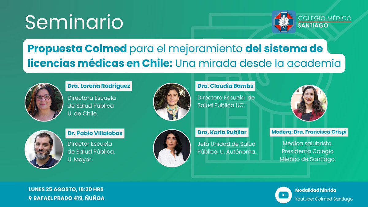 🔴EN VIVO|

Súmate a nuestro Webinar: "Propuesta Colmed para el Mejoramiento del Sistema de licencias médicas en Chile" 

youtube.com/watch?v=hXR3W7…