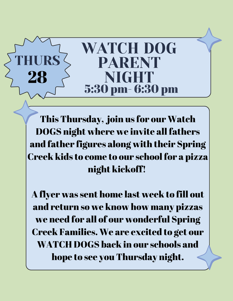 SpringCreekPCSD's tweet photo. Happy Monday Spring Creek! Here are some upcoming important dates to look out for:
-8/28 Watch Dog Parent Night
-9/1 Labor Day (no school)
-9/8 ✨Spectacular Color Festival ✨
held by our wonderful PTA.
Stay tuned for more fun and exciting things happening!
#weSOAReveryday https://t.co/Mq1kcPqVdO