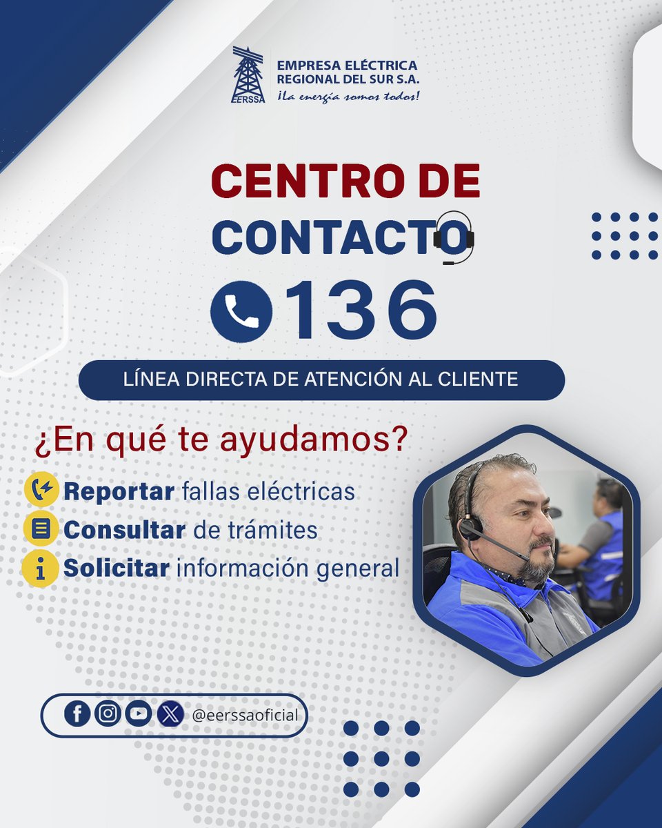 🤝Desde nuestro Centro de Contacto, garantizamos una atención oportuna, clara y eficiente para todos nuestros usuarios.

A través del 136 puedes:
⚠️Reportar fallas
🗂️Consultar el estado de tus trámites

Trabajamos por una atención cada vez más cercana y eficiente.