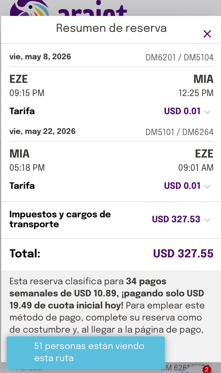URGENTE

NO ES JODA

HAY VUELOS REGALADOS A MIAMI CON ARAJET

DESDE 327 usd

CORRAN YAAAA

Los encuentras en el sitio de Arajet o por acá

turismocity.com.ar/vuelos-baratos…