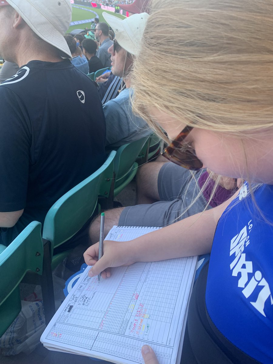Cousy1976's tweet photo. Last live game of the summer for us! Had to finish with a flourish @thehundred with a bit of @CricketNotchers coloured pen scoring. #londonspirit #OvalInvincibles @ECB_cricket @HerGameToo @SkyCricket @Cricket_Debs https://t.co/hlj0F75EsG
