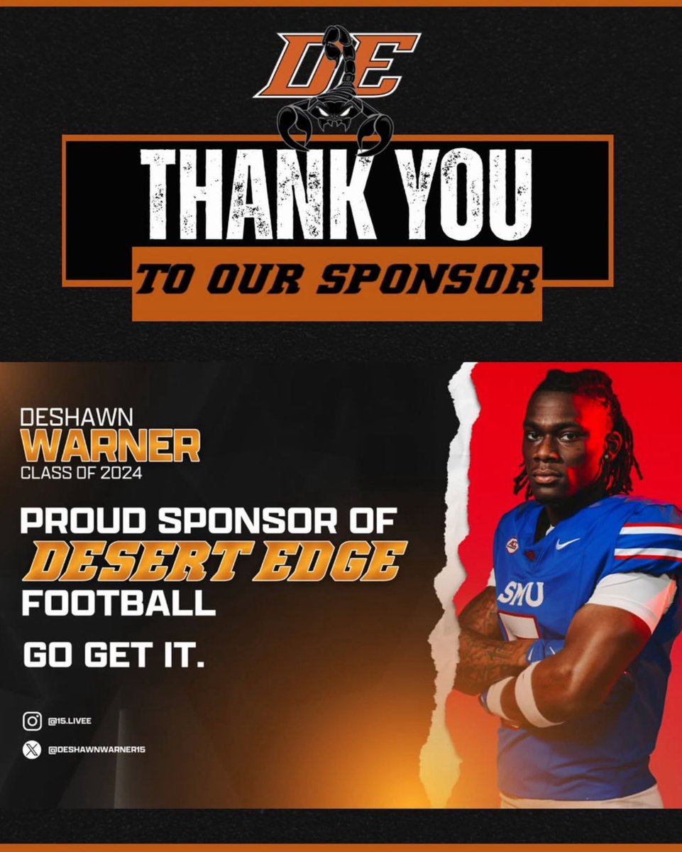 Adam Beadle (@therealbeadle) on Twitter photo Something we’re seeing for the first time in Arizona as the new age of NIL rises: former players giving back to their school.
Three former <a href="/DEdgeFootball/">Desert Edge Football</a> players are giving back by using their NIL money to become sponsors for the football program this upcoming season.
<a href="/AZHSFB/">ArizonaVarsity.com 🔥PREPS🔥</a> Something we’re seeing for the first time in Arizona as the new age of NIL rises: former players giving back to their school.
Three former <a href="/DEdgeFootball/">Desert Edge Football</a> players are giving back by using their NIL money to become sponsors for the football program this upcoming season.
<a href="/AZHSFB/">ArizonaVarsity.com 🔥PREPS🔥</a>