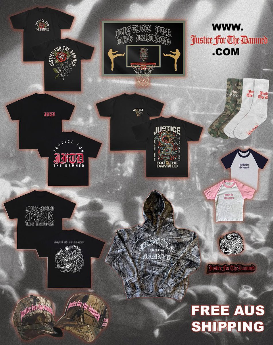 Thank you Australia! Until Friday we are running free shipping on our online store to say thanks! 

Our beautiful place of home we are nothing without all of you ❤️❤️ 

JUSTICEFORTHEDAMNED.COM