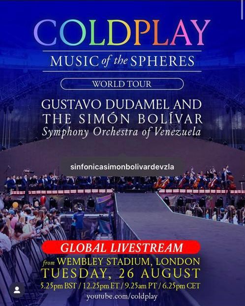 EfectoCocuyo's tweet photo. 🎶¡Atención seguidores de @coldplay y de la Orquesta Sinfónica Simón Bolívar! 

Mañana, #26Ago, podrán vivir en directo a través de su canal de YouTube el impresionante concierto de apertura de la Orquesta Sinfónica Simón Bolívar, bajo la dirección del brillante venezolano Gustavo Dudamel, durante su residencia en el Estadio Wembley. 

¡No se lo pierdan, será una experiencia que quedará en la memoria!🌟

👉 https://t.co/81SWNAfCOu