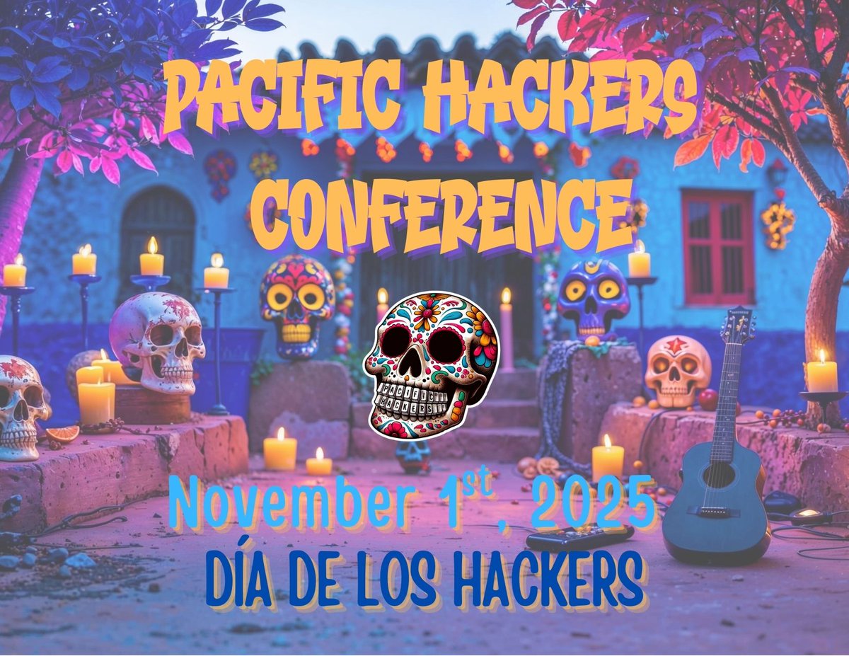 #PHACK6 is back! Join us on Nov 1 in Silicon Valley for our "Dia de los Hackers" event. The Kids Village also returns!

🎤 CFP Open: qr.pacifichackers.org/phack-cfp
🤝 Sponsor Us: qr.pacifichackers.org/phack-sponsor
🎟️ Tickets: qr.pacifichackers.org/phack-luma or qr.pacifichackers.org/phack-eventbri…

#PacificHackers