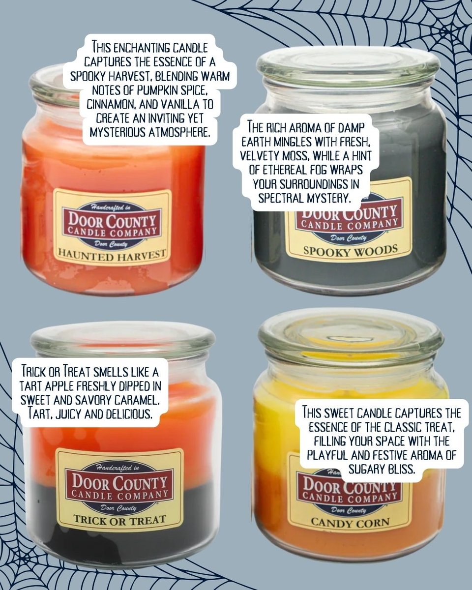 The candles are lit, the air is crisp, and the magic of the season has arrived. 🎃 Our official Halloween scents are here—ready to spark memories, cozy nights, and just a little mischief. #candlescreatingchange #candleshop #doorcounty #travelwi #travelwisconsin