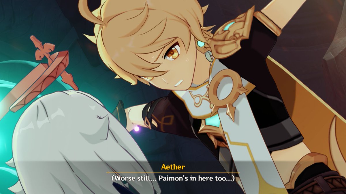 the way he's injured in this scene and in a life-threatening scenario and yet the worst possible outcome for aether is him not being able to protect paimon
