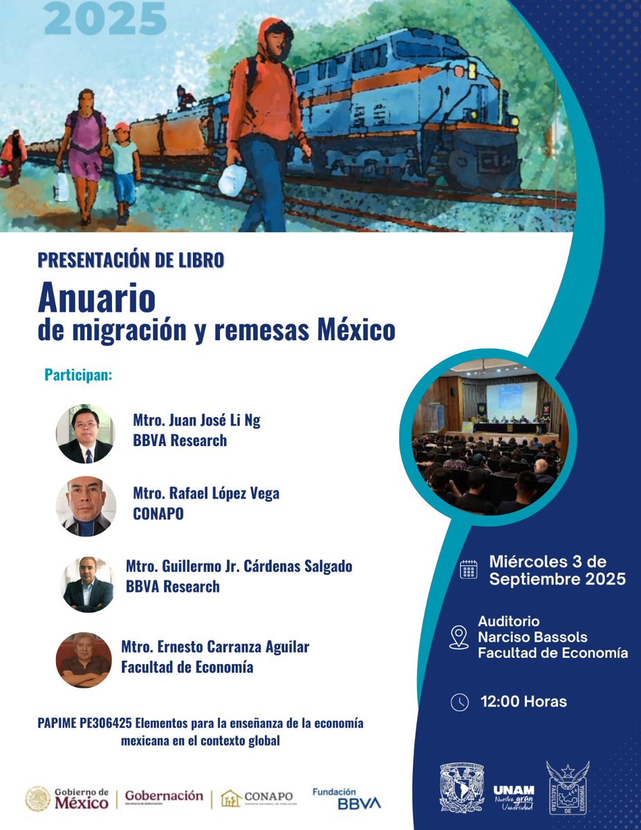 CONAPO - Consejo Nacional de Población (@conapo_mx) on Twitter photo Asiste a la presentación del "Anuario de Migración y Remesas México 2025" que se realizará en la Facultad de Economía de la #UNAM <a href="/FEconomiaUNAMof/">EconomíaUNAM oficial</a>.
🗓️3 de septiembre
⏰12:00 horas
¡Te esperamos!
<a href="/SEGOB_mx/">Gobernación</a> <a href="/GabrielaRodr108/">Gabriela Rodriguez</a> Asiste a la presentación del "Anuario de Migración y Remesas México 2025" que se realizará en la Facultad de Economía de la #UNAM <a href="/FEconomiaUNAMof/">EconomíaUNAM oficial</a>.
🗓️3 de septiembre
⏰12:00 horas
¡Te esperamos!
<a href="/SEGOB_mx/">Gobernación</a> <a href="/GabrielaRodr108/">Gabriela Rodriguez</a>