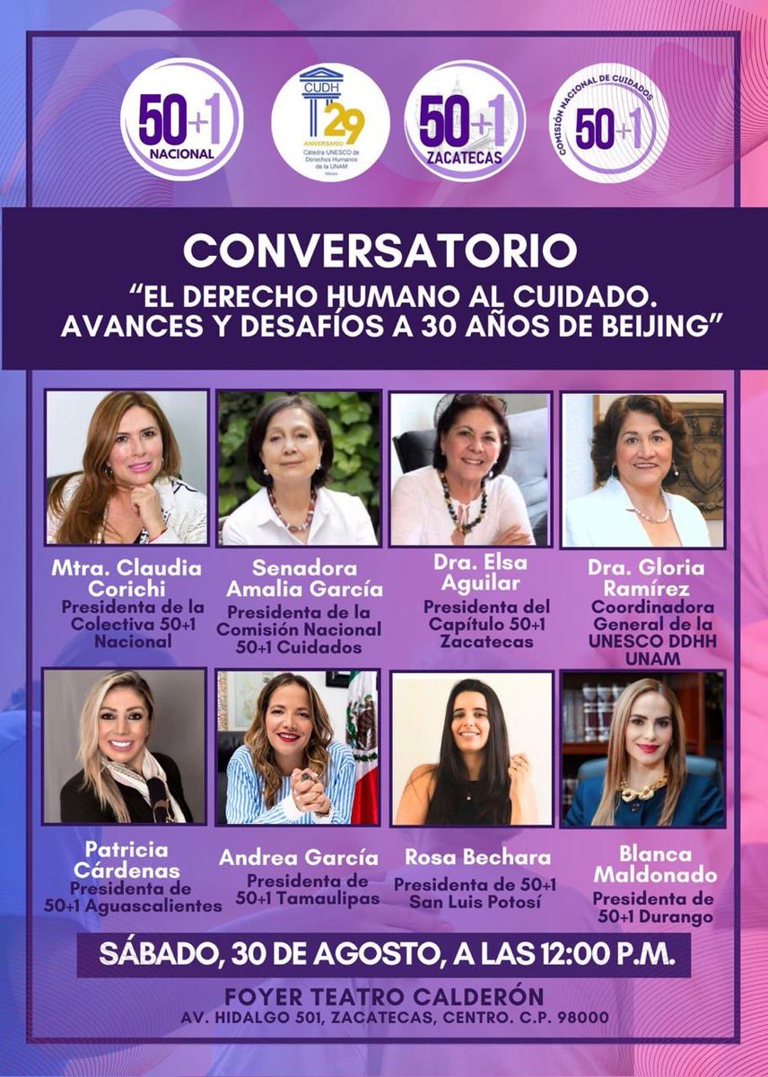 📢 Las invitamos a seguir este Conversatorio que abordará el tema «𝓔𝓵 𝓭𝓮𝓻𝓮𝓬𝓱𝓸 𝓱𝓾𝓶𝓪𝓷𝓸 𝓪𝓵 𝓬𝓾𝓲𝓭𝓪𝓭𝓸. 𝓐𝓿𝓪𝓷𝓬𝓮𝓼 𝔂 𝓭𝓮𝓼𝓪𝓯í𝓸𝓼 𝓪 30 𝓪ñ𝓸𝓼 𝓭𝓮𝓻𝓮𝓬𝓱𝓸 𝓑𝓮𝓲𝓳𝓲𝓷𝓰»

📍Foyer del Teatro Calderón, Zacatecas. 
⏰ 12pm