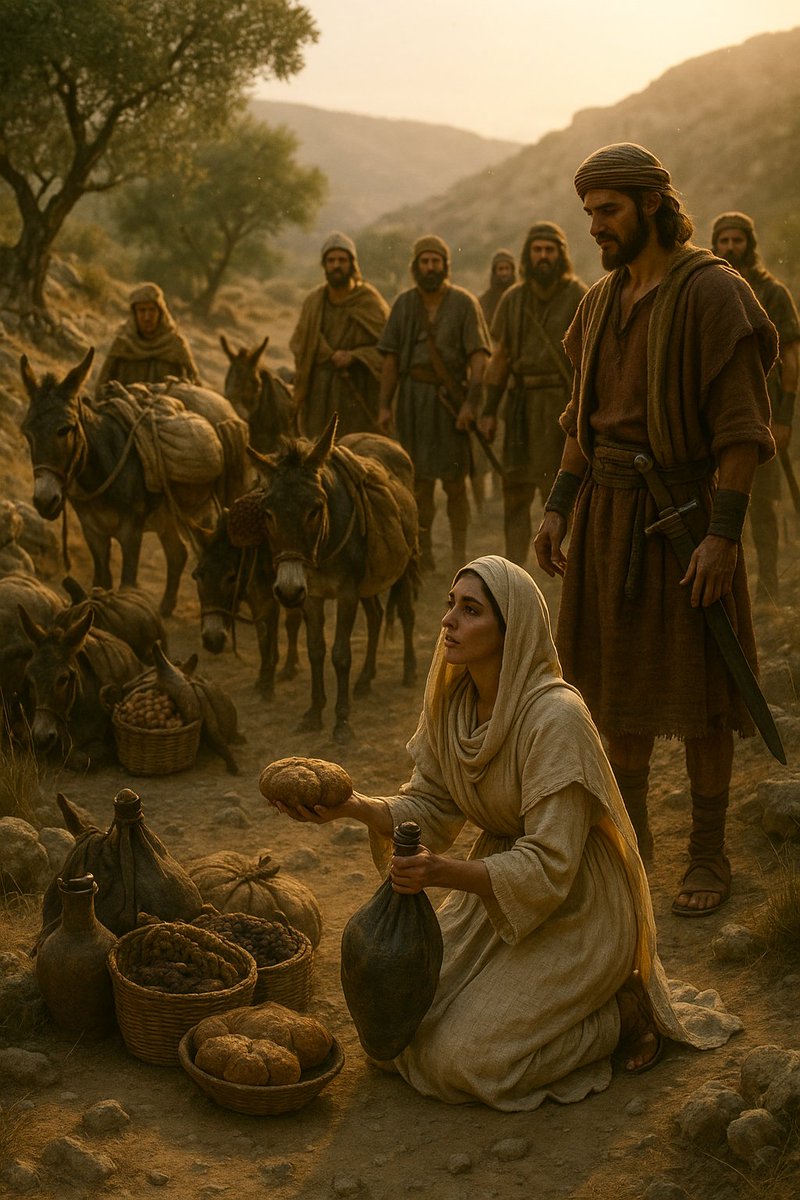 ionbible's tweet image. Abigail offering bread to #David and his men - story found in 1st Samuel chapter 26. Share &amp;amp; like if you enjoy seeing the #bible depicted!