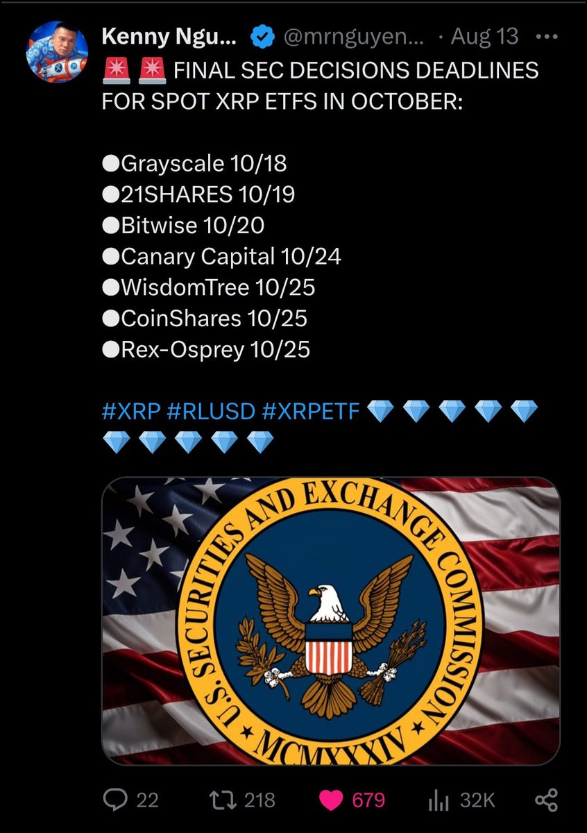 🚨 🚨 BREAKING NEWS: SEC delays decision on WisdomTree Spot XRP ETF. 📃 🪙  💰 🇺🇸 Like I said before, all spot xrp etfs has been pushed to the final  deadlines in October. #XRP #RLUSD #XRPETF 💎 💎 💎 💎 💎 💎 💎 💎 💎 💎