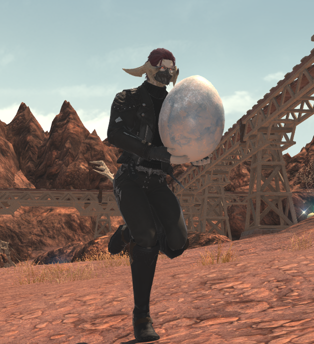 MimricFFXIV's tweet photo. In grand monster hunter fashion, got asked to transport a comically large egg, and the followup was to avenge a man's dead brother. https://t.co/Z9Br8mHutG