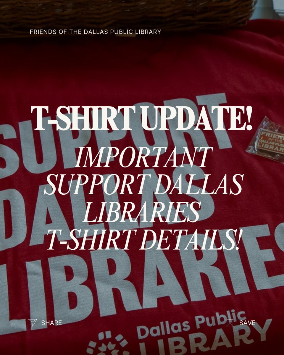 FODPL's tweet image. 👕 Dallas showed UP! 3 of 6 shirt pick-up spots are out &amp;amp; others have limited sizes. Restock coming midweek — stay tuned! 📚❤️ #WearRedForLibraries #DallasLibraries #StopTheCuts #WeNeedLibraries