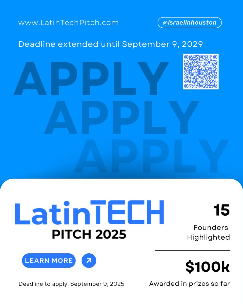 📣 Deadline Extended!

Good news, founders — the deadline to apply for LatinTech Pitch 2025 has been extended to September 9!

That means more time to perfect your pitch and compete for up to $30K, mentorship with top tech leaders, and exposure to investors and media.

Don’t miss
