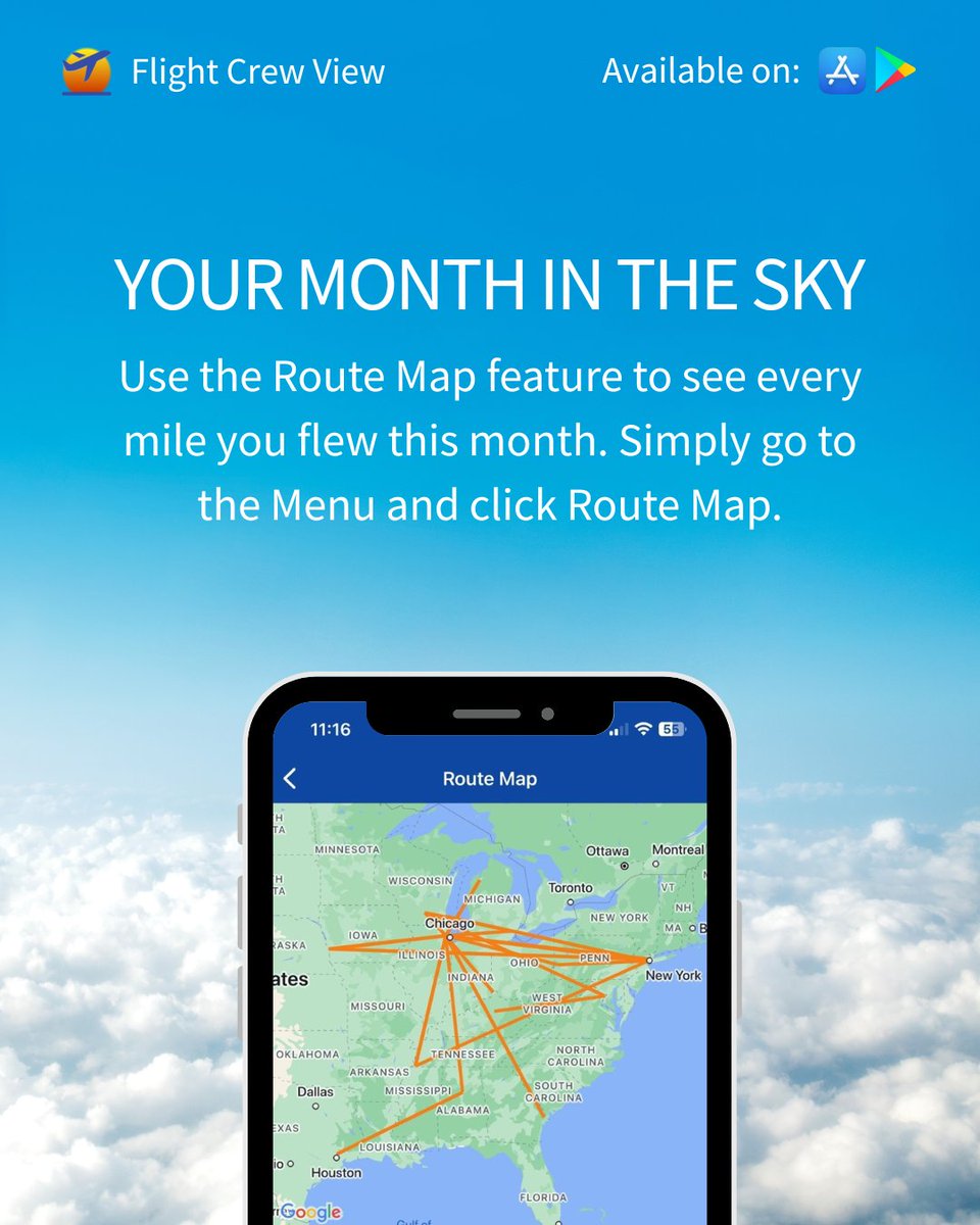 flightcrewview's tweet image. 38 hours. 5 layovers. 2 reserves. All tracked in one place.

See your entire month in the sky with Route Map
Click Menu, then Route Map.

What did your month look like?

#FlightCrewView #CrewTools