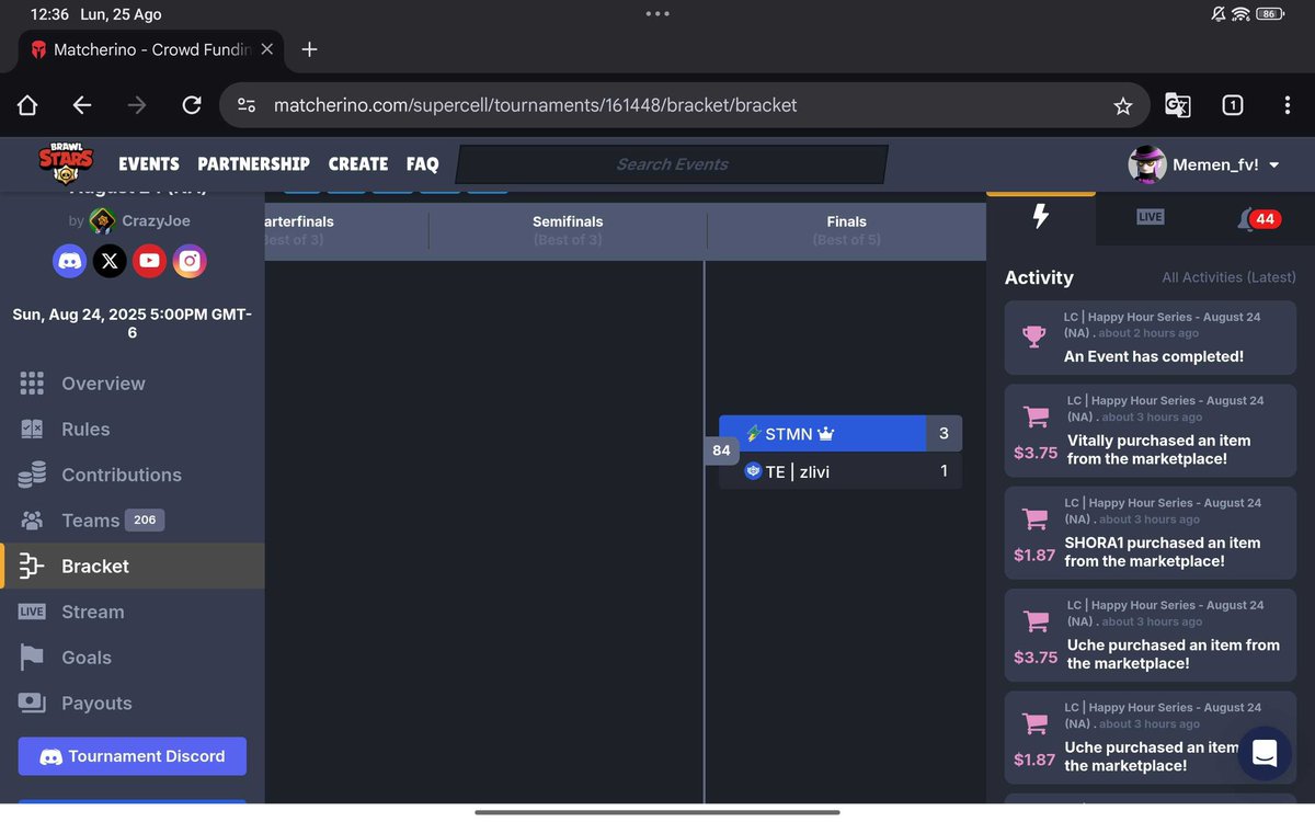 Won matcherino 130$