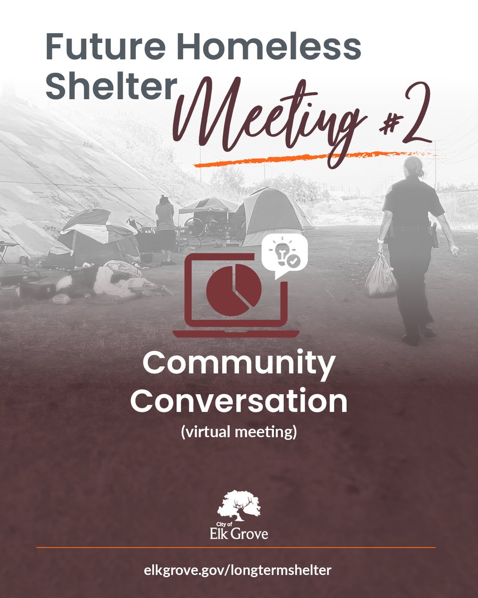 Join us for the second in a three-part community series on Elk Grove’s future homeless shelter. 

This virtual meeting will continue the conversation with a recap of feedback from the first meeting. Help refine and prioritize the values, features, and ideas that will shape the