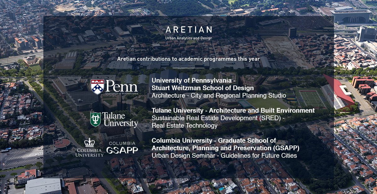 A pleasure sharing our experience, urban design projects, research, and learnings with city science, urban design, and real estate faculty and students.

Aretian contributions to academic programmes this year:
UPenn
Tulane 
Columbia University