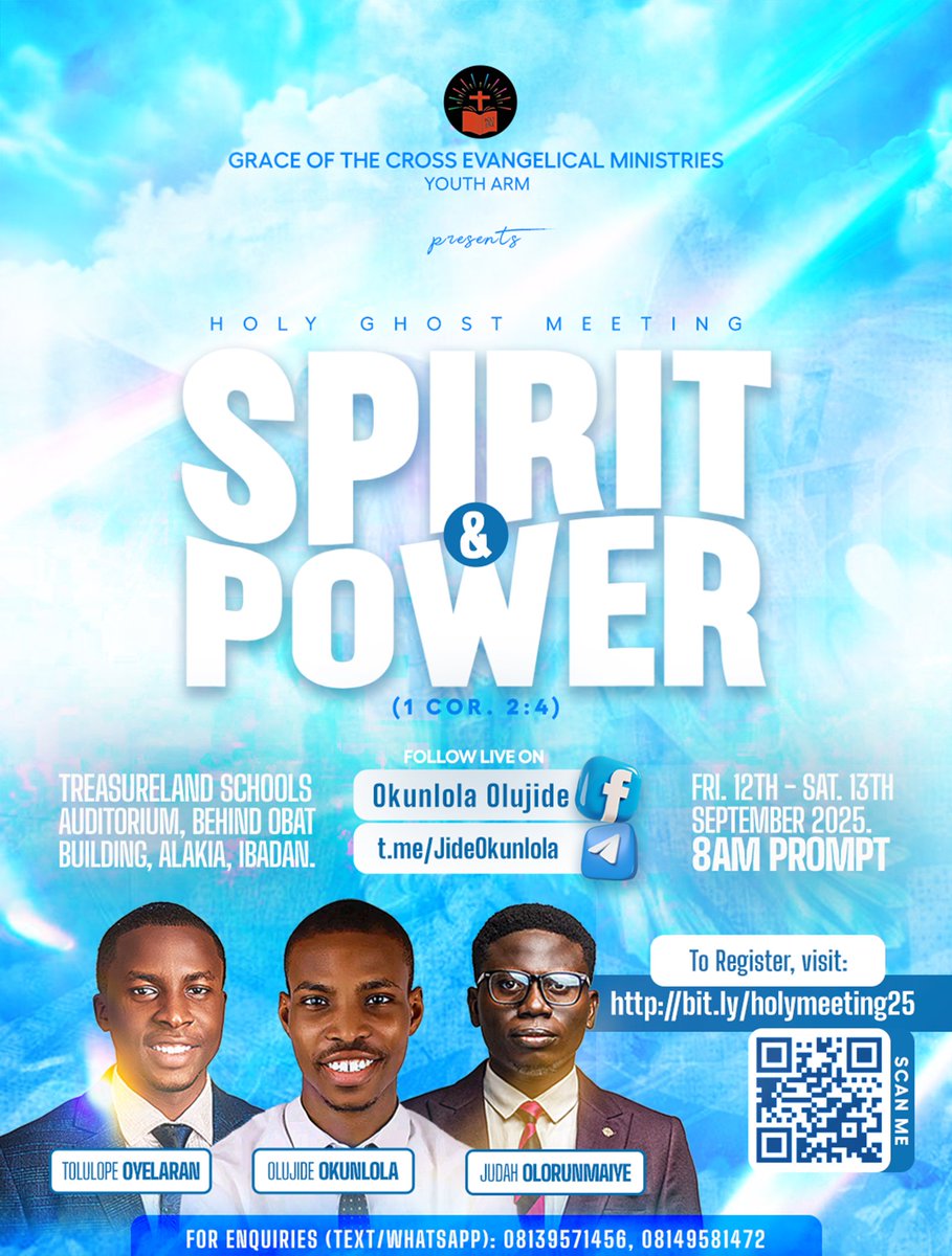 Okunlolajide's tweet photo. We will be receiving the ministry of God's servants Pastor @toluoyelaran Esdras and Pastor @JudahMaiye at this year's Holy Ghost meeting.

Jesus will do us good.

Spread the word! https://t.co/ObvwaNSeTy