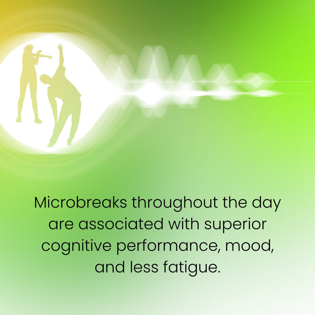 breakthrume's tweet image. Looking for something to keep you sharp and energized all day long? Try microbreaks. It&apos;s science: microbreaks throughout the day are associated with superior cognitive performance, mood, and less fatigue.

#Microbreaks #CognitivePerformance #WorkdayEnergy #EmployeeExperience