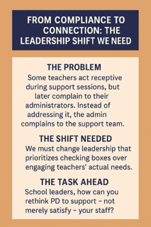 PD ≠ compliance.
PD = connection.
Leaders: stop checking boxes.
Start coaching.
Culture changes when we move from appeasing teachers 📷 supporting them with accountability + trust.

#EdLeadership #SchoolCulture #PDThatMatters #UnboxedLearning