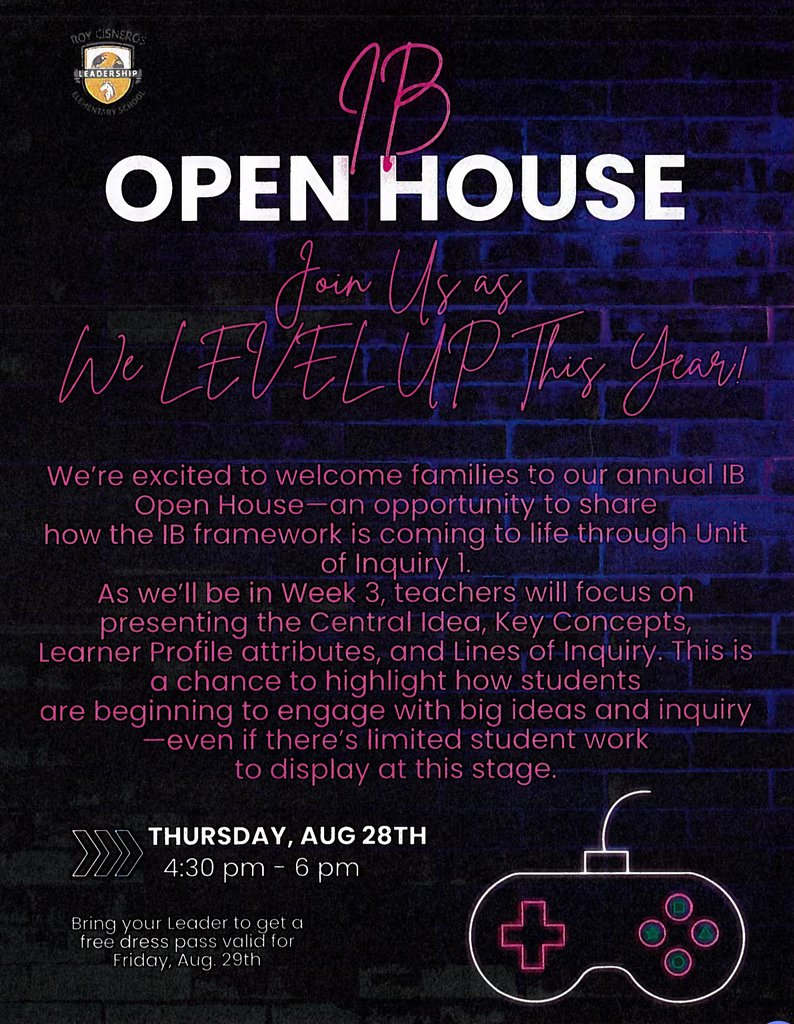 CISNEROSLS_EISD's tweet photo. Please join us for our IB Open House on Thursday, August 28th from 4:30p.m.-6:30 p.m. https://t.co/kdH25M04Px
