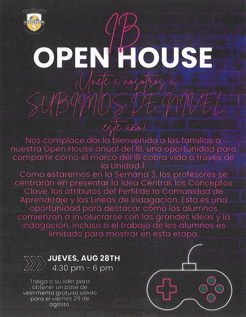 Please join us for our IB Open House on Thursday, August 28th from 4:30p.m.-6:30 p.m.