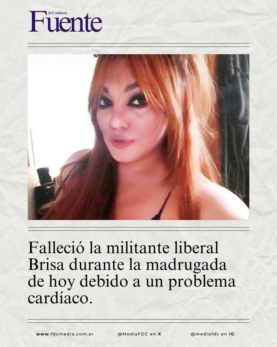 FDC (@mediafdc) on Twitter photo #Dolor | Falleció la reconocida militante <a href="/notbrisaliberal/">Sailor Brisa 🌺</a> durante la madrugada de hoy.
Ferviente seguidora del Presidente Javier Milei, fue una de las pioneras de la militancia digital tal y como se la conoce. #Dolor | Falleció la reconocida militante <a href="/notbrisaliberal/">Sailor Brisa 🌺</a> durante la madrugada de hoy.
Ferviente seguidora del Presidente Javier Milei, fue una de las pioneras de la militancia digital tal y como se la conoce.