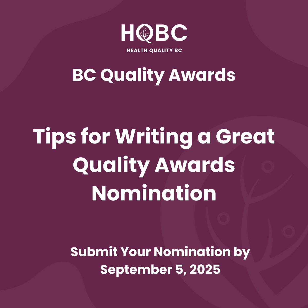Last chance to submit your BC Quality Award nomination and recognize the people and projects improving care in BC!

Nominations close September 5, 2025. Anyone can submit a nomination: you can recognize a colleague, a team or even your own work.

hqbc.ca/4n6lv0d