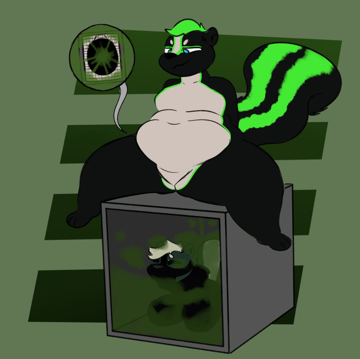 Trapped and only getting to breathe using his snout <a href="/SpicyVortex/">Ollie</a> is going to love being forced to huff my nasty gas for hours, maybe days~

Artist 🎨 <a href="/brappanda/">nico (mintyskunk) 🔞</a>
