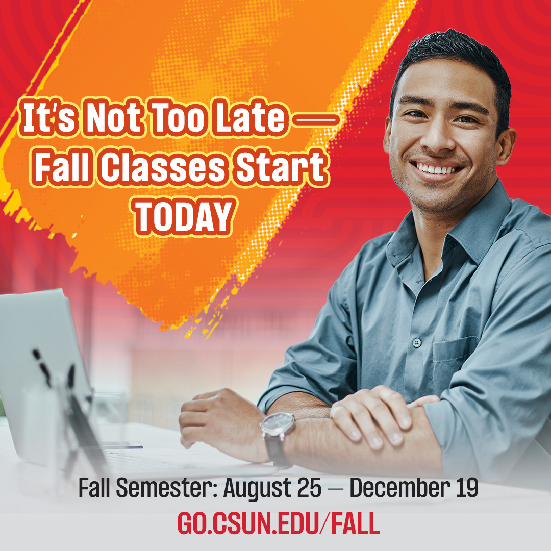 csun_tseng's tweet image. Thinking about taking a class this semester? There’s still time to enroll through CSUN’s Open University with no admission process, just opportunity! Open to everyone. Flexible online and in-person.

Enroll today: go.csun.edu/FALL

#CSUN #CSUNOpenUniversity #Fall2025