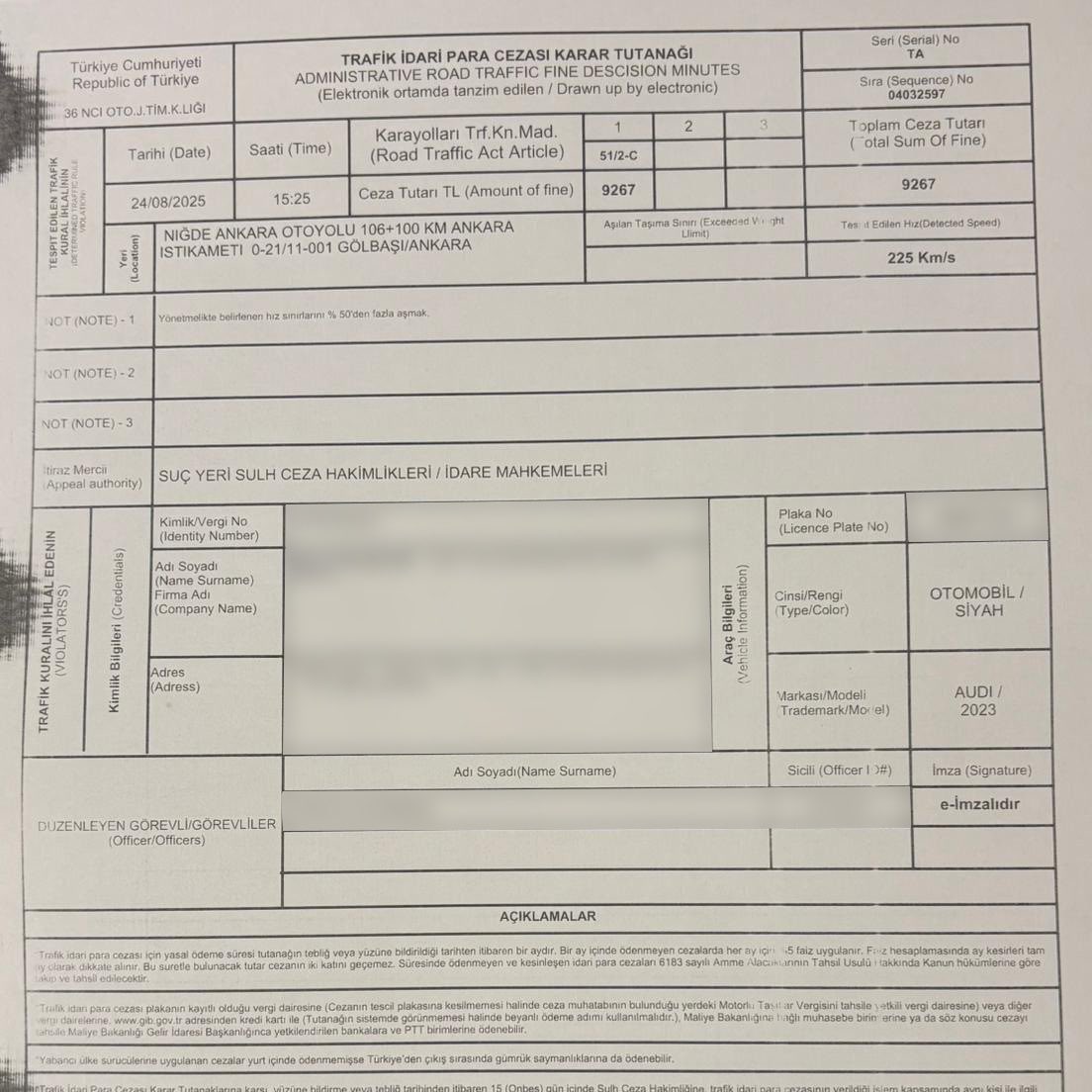 Ulaştırma Bakanı Abdulkadir Uraloğlu’nun hız yaptığı videonun cumartesi günü çekildiği ancak cezanın pazar günü için kesildiği görüldü.