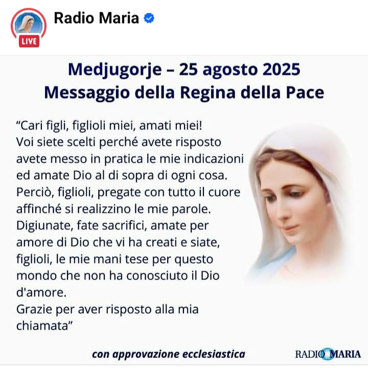 Chiara64545C's tweet photo. #Messaggio25agosto2025 #ReginadellaPace
#Medjugorje 
Ma quanto ci ama nostra Madre?!!! https://t.co/kWpJ7eVaeQ