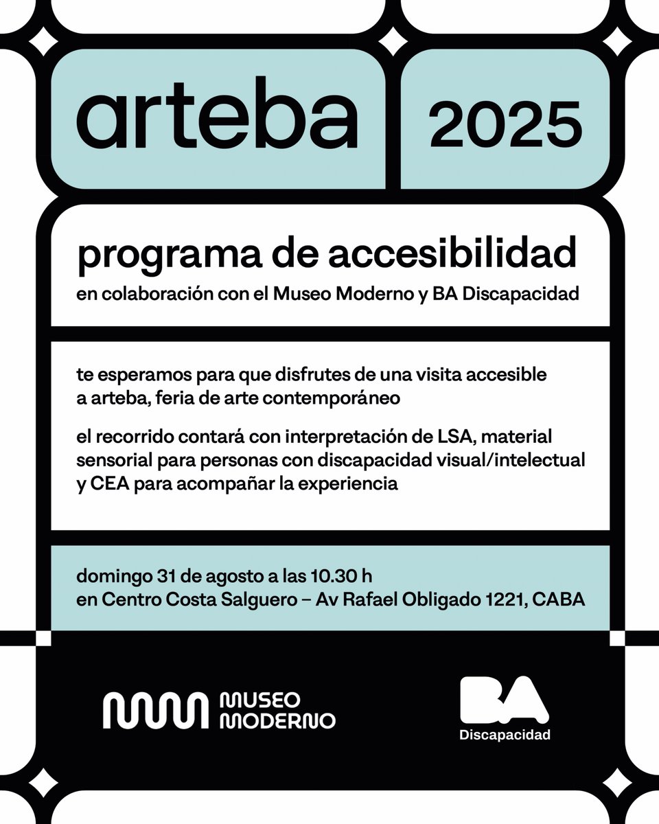 En colaboración con el Museo de Arte Moderno de Buenos Aires <a href="/modernoba/">Museo Moderno</a> y BA Discapacidad, presentamos una nueva edición del programa que busca promover experiencias vinculadas al arte para personas con discapacidad. Inscribite: forms.gle/CwUDTn6QVqyYg2…