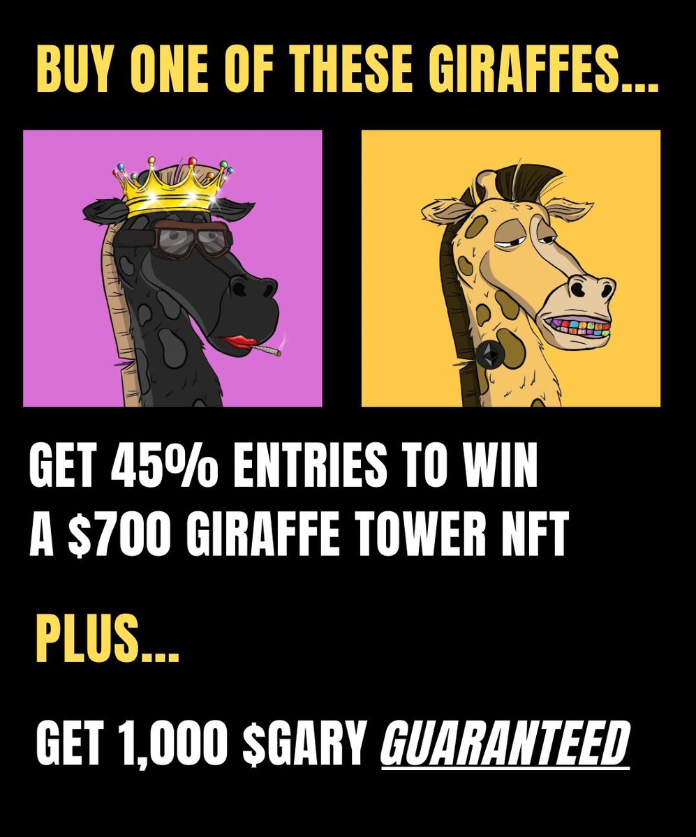 🤑 HUGE ANNOUNCEMENT 📣 

With just 6 days remaining on my prize wheel competition, I WANT at least ONE <a href="/giraffetowernft/">Giraffe</a> to sell so we can give away the free Giraffe (worth $700).

So here’s a JUICY bonus that will EXPIRE in 24 hours (3:30pm EST) 👀 

Buy ONE of the TWO