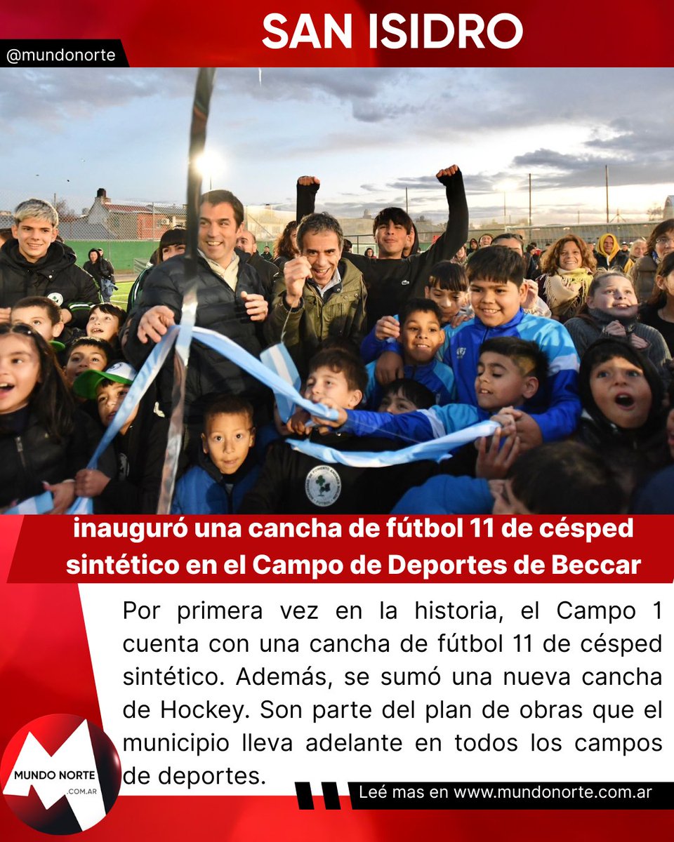 San Isidro inauguró una cancha de fútbol 11 de césped sintético en el Campo de Deportes de Beccar
mundonorte.com.ar/2025/08/san-is…

#sanisidro #CampoN1 #canchadefútbol #céspedsintético #Deportes #mundonorte