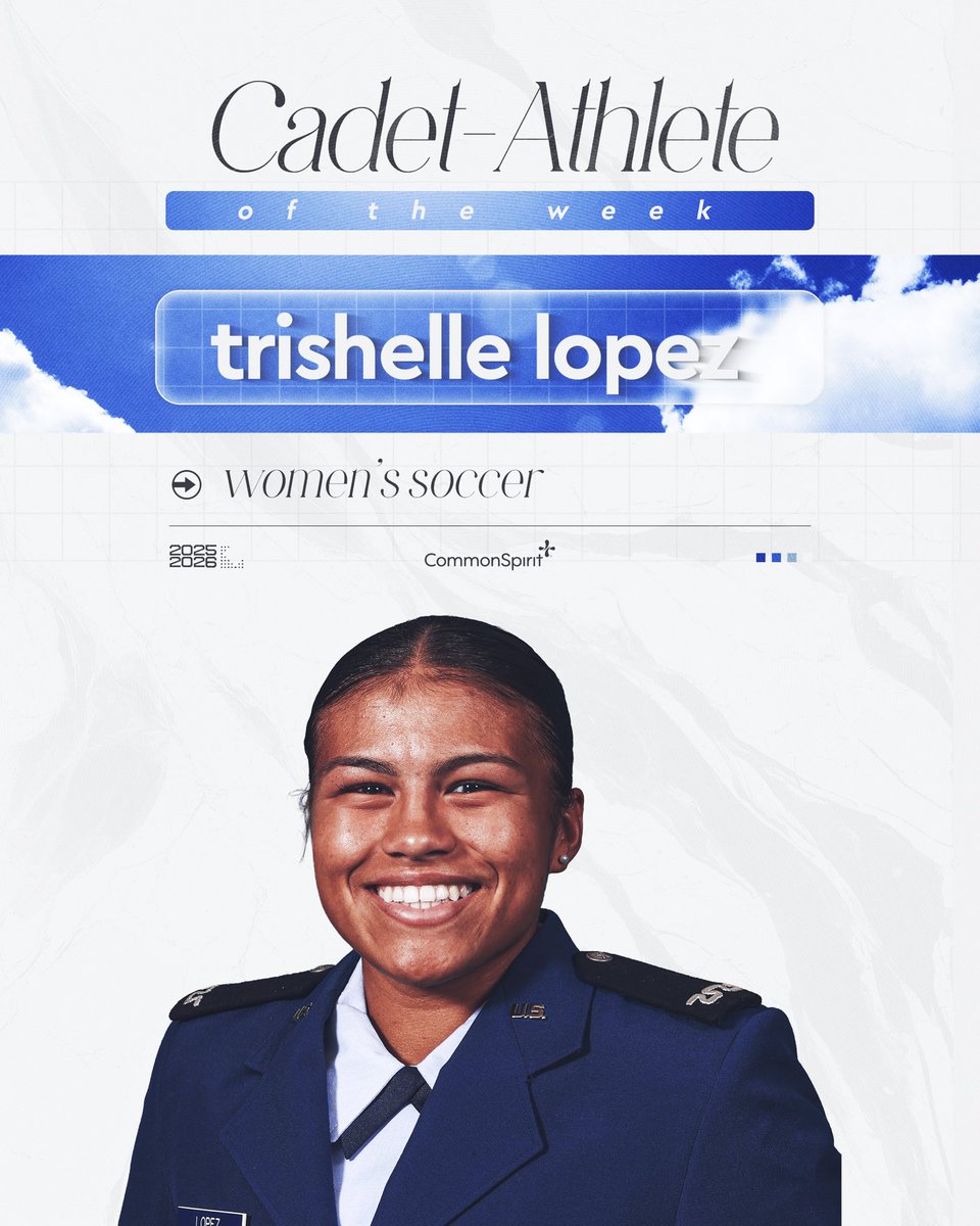 Trishelle Lopez is your 𝐂𝐚𝐝𝐞𝐭-𝐀𝐭𝐡𝐥𝐞𝐭𝐞 𝐨𝐟 𝐭𝐡𝐞 𝐖𝐞𝐞𝐤 ⚡️

Air Force women's soccer's Trishelle Lopez earned a pair of starts in goal against Army and Rutgers and totaled 10 saves on the week.  The freshman recorded the first shutout of her collegiate career in a