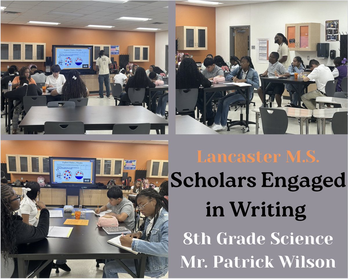 ERLancasterMS's tweet photo. We love seeing literacy in action! 👏🏽Mr. Wilson’s 8th graders used writing to deepen their science learning today. 🧪✍️ #LMSProud #ScienceandWriting #FutureReady https://t.co/eLZHBJEe6A