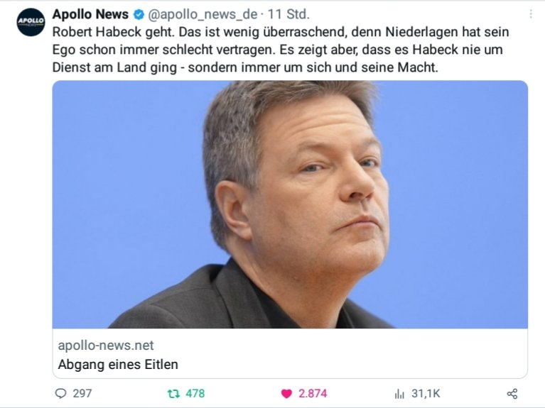 <a href="/welt/">WELT</a> Stillos, selbstgerecht und die Anzeigenflut gegen Bürger dieses Landes zeugt davon ❗
Habeck 👇