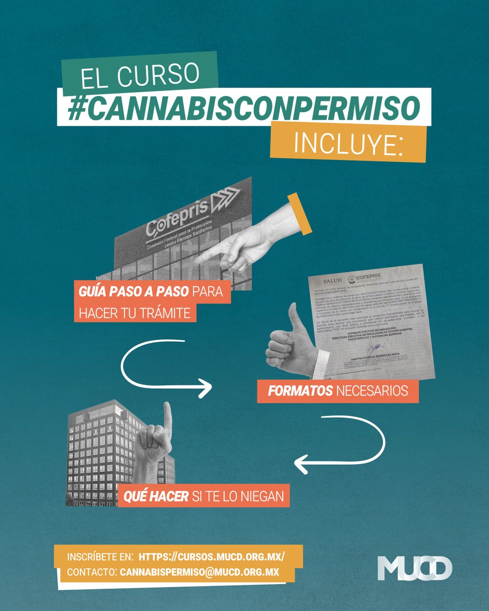 ¿Quieres tu permiso ante COFEPRIS y no sabes qué hacer? 🤔

¡Con el curso #CannabisConPermiso aprendes paso a paso el trámite y te damos los formatos! 🌱

👉 Inscríbete aquí: mucd.org.mx/cursocannabis/