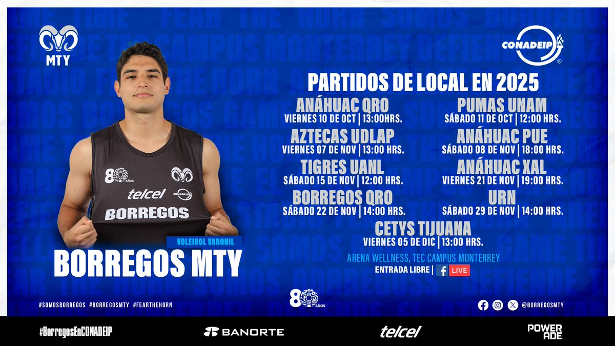 Borregos Monterrey (@borregosmty) on Twitter photo ALL IN FROM DAY 1️⃣!!
No te pierdas de los próximos enfrentamientos en casa🏠 de nuestro equipo de voleibol varonil🏐 rumbo al #FinalFour de la <a href="/CONADEIPmx/">CONADEIP México</a> 🏆🌟
Revisa el calendario🗓️ de juegos y acompáñalos en su camino al triunfo.🐏⚡️
#DefiendeElAzul #BorregosEnCONADEIP ALL IN FROM DAY 1️⃣!!
No te pierdas de los próximos enfrentamientos en casa🏠 de nuestro equipo de voleibol varonil🏐 rumbo al #FinalFour de la <a href="/CONADEIPmx/">CONADEIP México</a> 🏆🌟
Revisa el calendario🗓️ de juegos y acompáñalos en su camino al triunfo.🐏⚡️
#DefiendeElAzul #BorregosEnCONADEIP