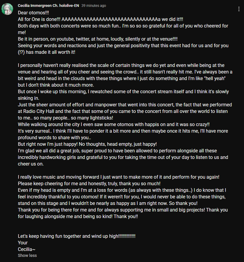 MORE PEOPLE NEED TO SEE THIS!

Her words resonate with a part of my heart, that I can't quite explain. Maybe it's the part about how none of this has really registered yet but the happiness is still there and thats what matters! I LOVE THIS ANCIENT AUTOMATON!