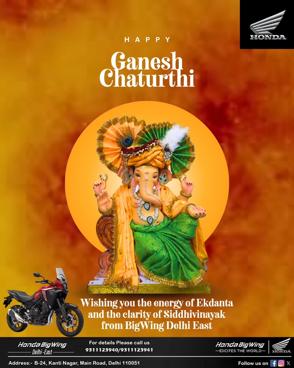 hondabigwingde's tweet photo. #HappyGaneshChaturthi from Honda Big Wing Delhi East!

For more information call us at +91-9311123940 or 9311123941 https://t.co/rCdHBVuMl5