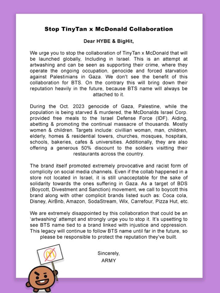 Olivander⁷ 🍉🐋🏴☠️ #SpeakYourselfBTS (@n_p_e_a) on Twitter photo <a href="/NoThanksBoycott/">NoThanks</a> Please stop the z!0nist collabs and brand endorsements, please disassoc!ate completely from z!0nists.
Please listen to your biggest voice. 
<a href="/BTS_twt/">방탄소년단</a>  <a href="/bts_bighit/">BTS_official</a>
<a href="/HYBEOFFICIALtwt/">HYBE OFFICIAL</a>
#SpeakYourselfBTS
#HYBEDivestFromZionism <a href="/NoThanksBoycott/">NoThanks</a> Please stop the z!0nist collabs and brand endorsements, please disassoc!ate completely from z!0nists.
Please listen to your biggest voice. 
<a href="/BTS_twt/">방탄소년단</a>  <a href="/bts_bighit/">BTS_official</a>
<a href="/HYBEOFFICIALtwt/">HYBE OFFICIAL</a>
#SpeakYourselfBTS
#HYBEDivestFromZionism