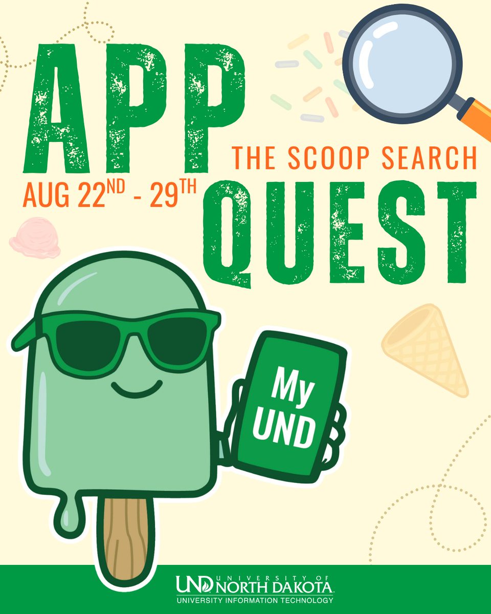 UNDTechAlert's tweet image. App Quest is live! Students—download the My UND app!
Dive into App Quest to explore helpful features and tools that enhance your UND experience. Complete the quest, submit your answers, and you could win awesome prizes!
Learn more: campus.und.edu/campus-service…
#UNDproud | #AppQuest