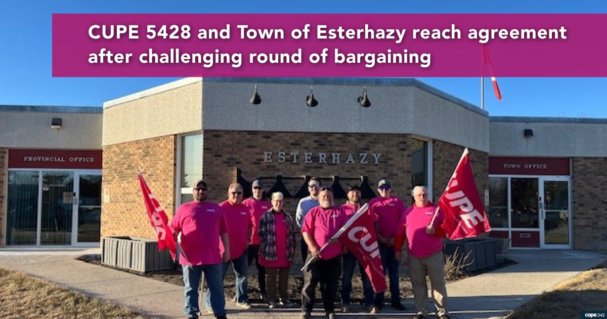 CUPE 5428 and Town of Esterhazy reach agreement after challenging round of bargaining #canlab #skpoli sk.cupe.ca/2025/08/25/cup…